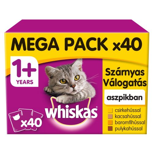 WHISKAS alutasakos macskaeledel 40-pack baromfi válogatás 40x100g