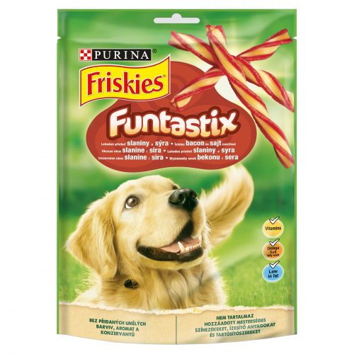 FRISKIES Funtastix Ízletes bacon és sajt ízesítésű kutya jutalomfalat 175g